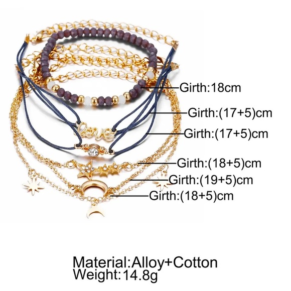 💖5 items for $25 Sale!💖 6 Piece Moon & Stars Bracelets Set - Picture 6 of 6